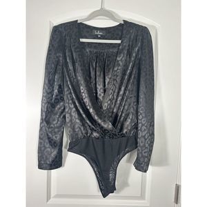 Lulus Nocturnal Creature Black Cheetah Print Velvet Mesh Bodysuit Sz M
